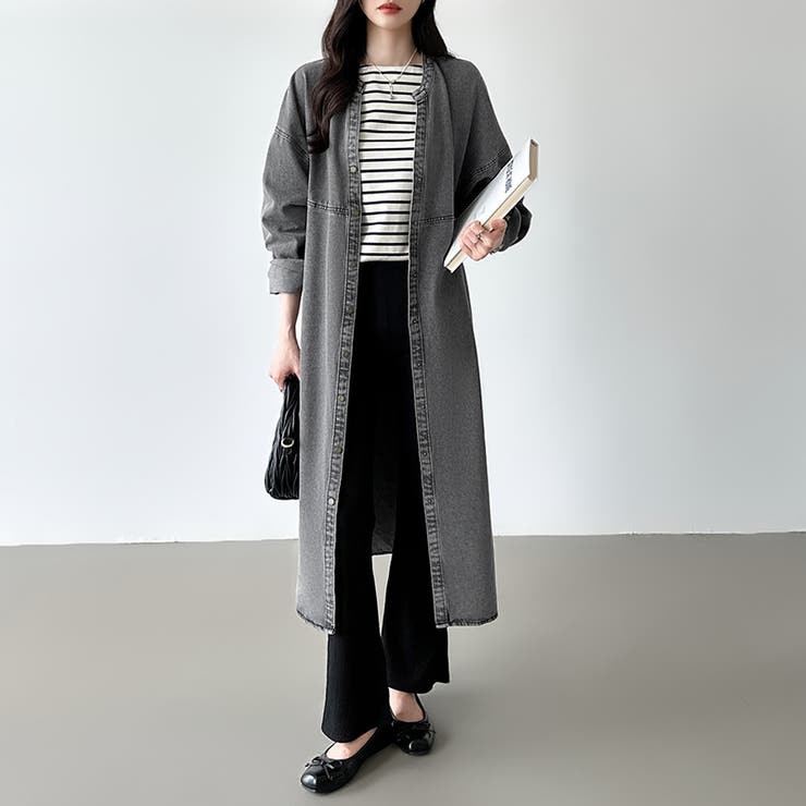 デニムワンピース デニムシャツワンピース ロングワンピース[品番