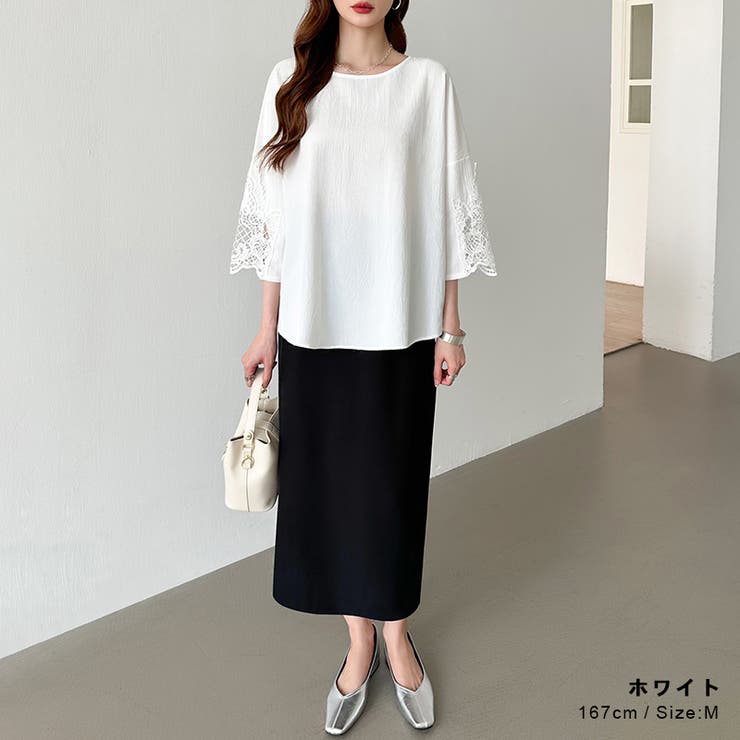 新品】定価52, レリアン レース調七分袖チュニックブラック 11号