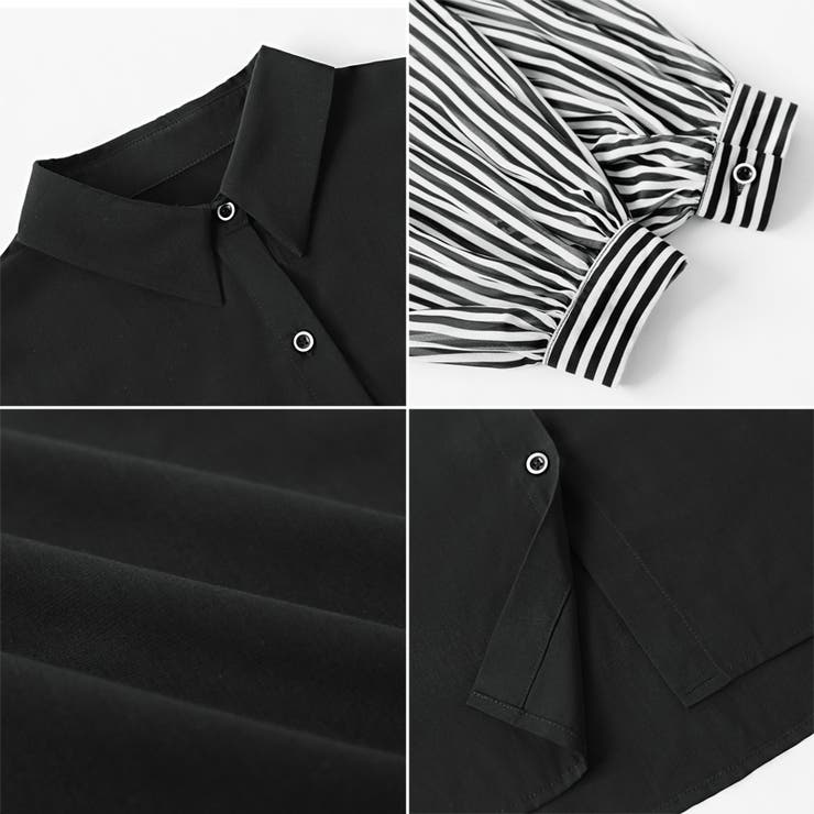 シャツブラウス ストライプ切り替え ボリューム袖ブラウス | COCOMOMO | 詳細画像7 