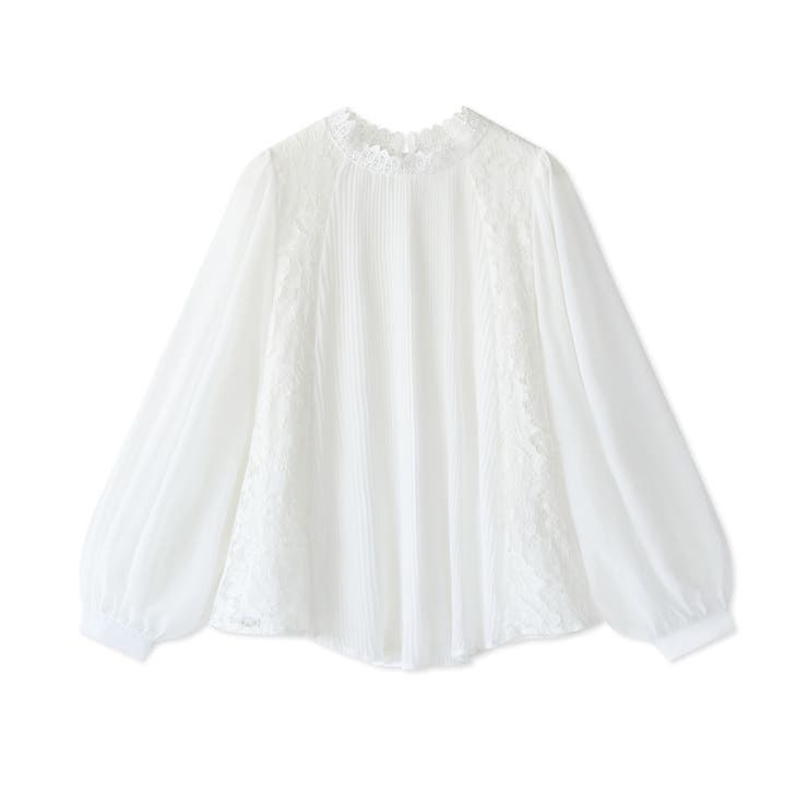 プリーツレースブラウス オフィスカジュアル バックレース[品番