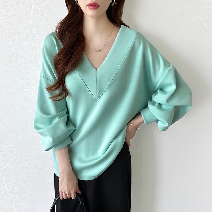 ダンボールトレーナー Vネックトップス オーバーサイズ | COCOMOMO | 詳細画像47 