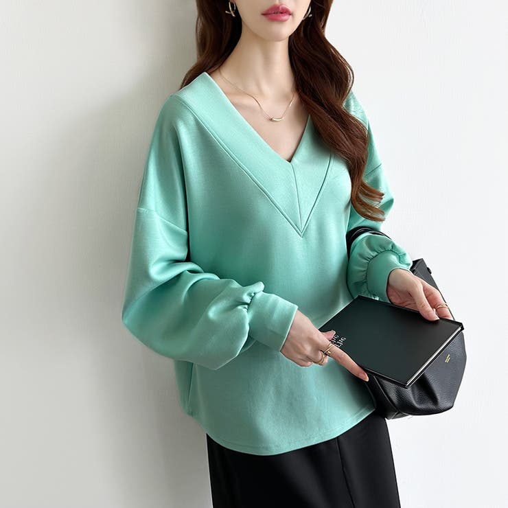 ダンボールトレーナー Vネックトップス オーバーサイズ | COCOMOMO | 詳細画像48 