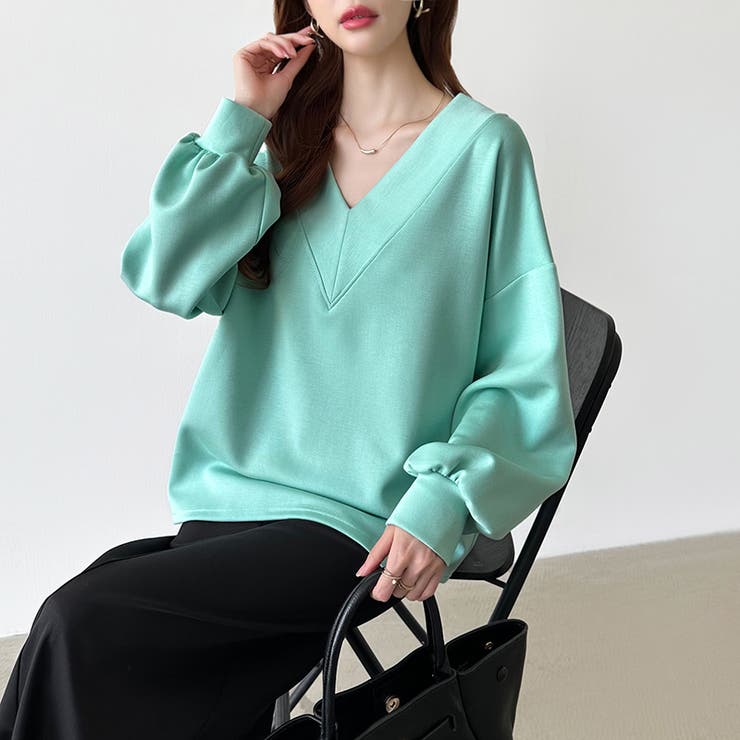 ダンボールトレーナー Vネックトップス オーバーサイズ | COCOMOMO | 詳細画像49 