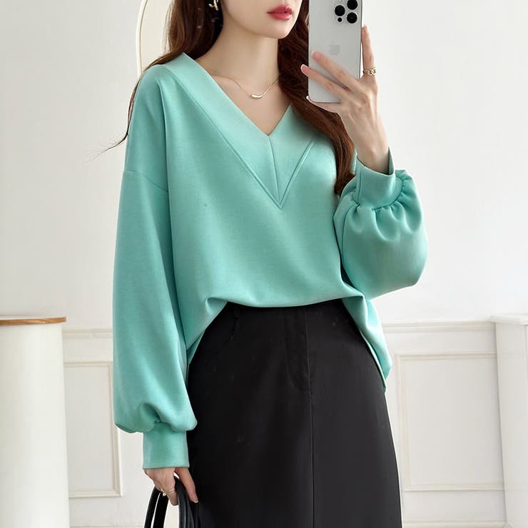 ダンボールトレーナー Vネックトップス オーバーサイズ | COCOMOMO | 詳細画像53 