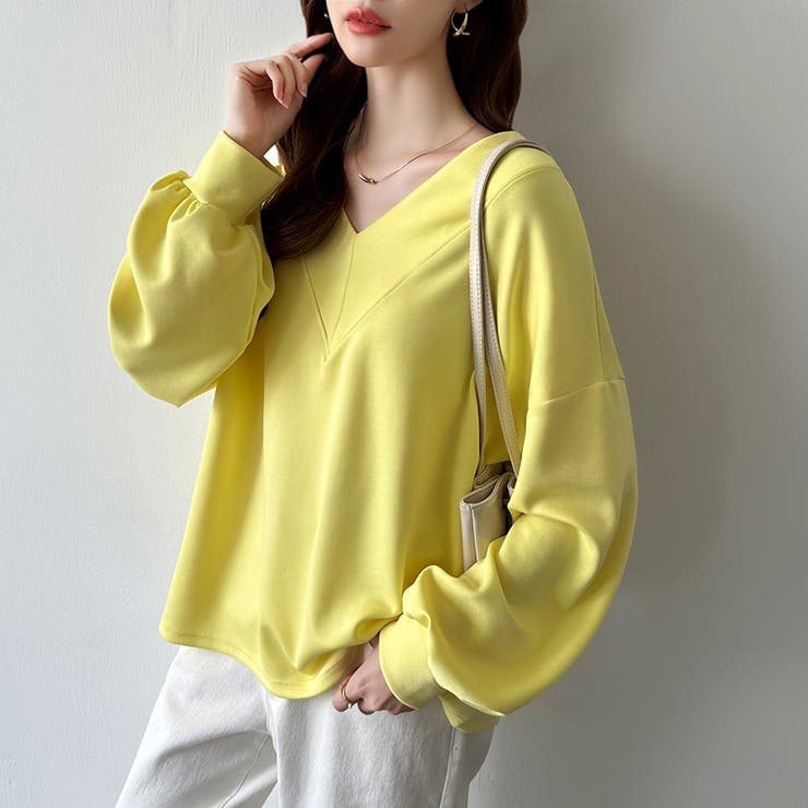 ダンボールトレーナー Vネックトップス オーバーサイズ | COCOMOMO | 詳細画像56 