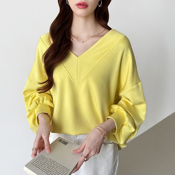 ダンボールトレーナー Vネックトップス オーバーサイズ | COCOMOMO | 詳細画像60 