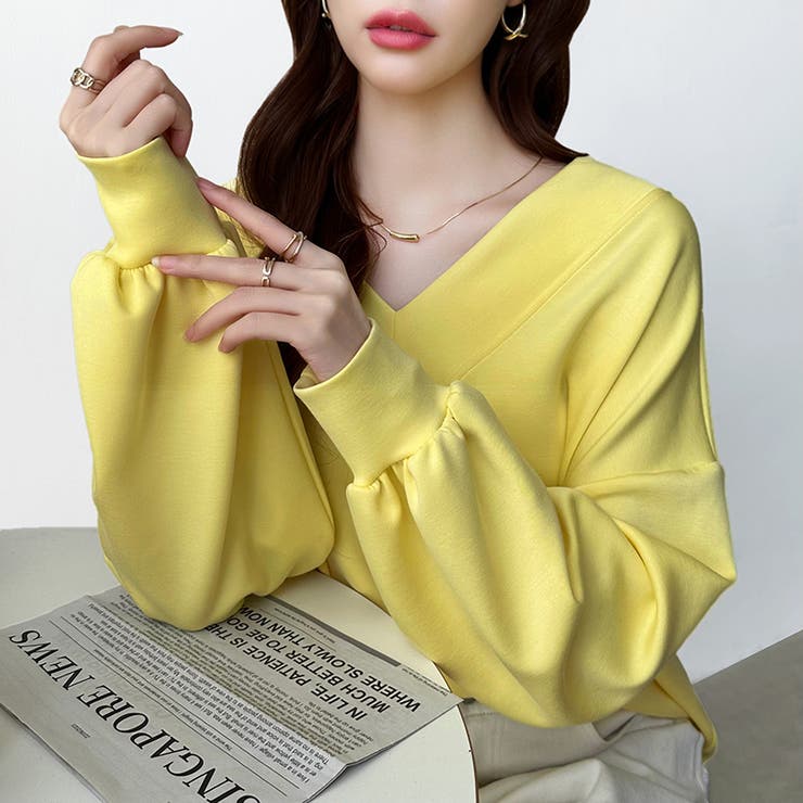 ダンボールトレーナー Vネックトップス オーバーサイズ | COCOMOMO | 詳細画像62 