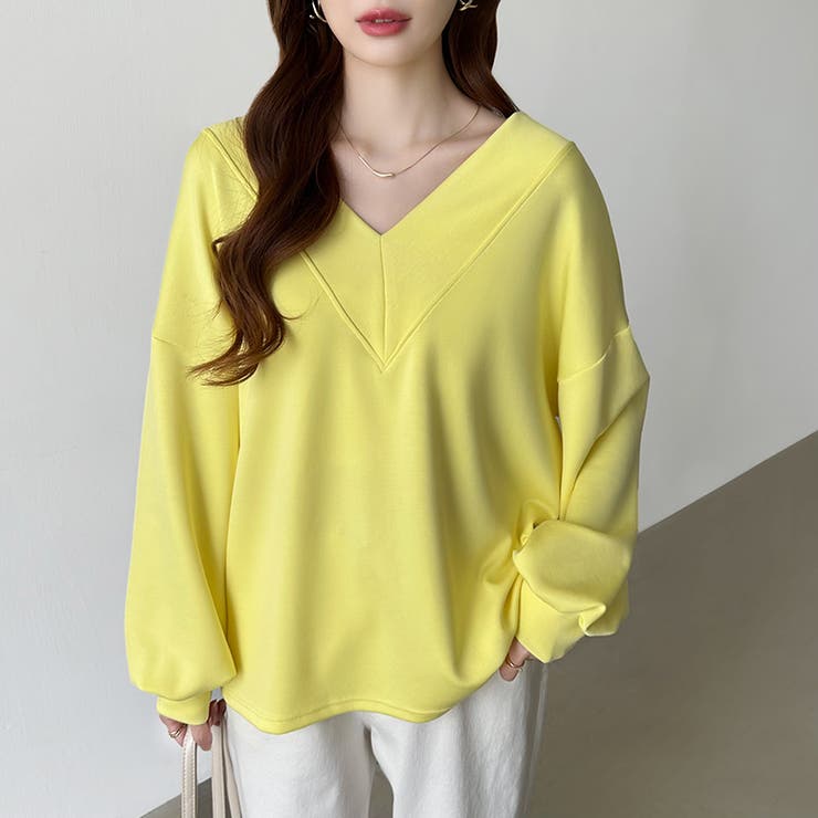 ダンボールトレーナー Vネックトップス オーバーサイズ | COCOMOMO | 詳細画像55 