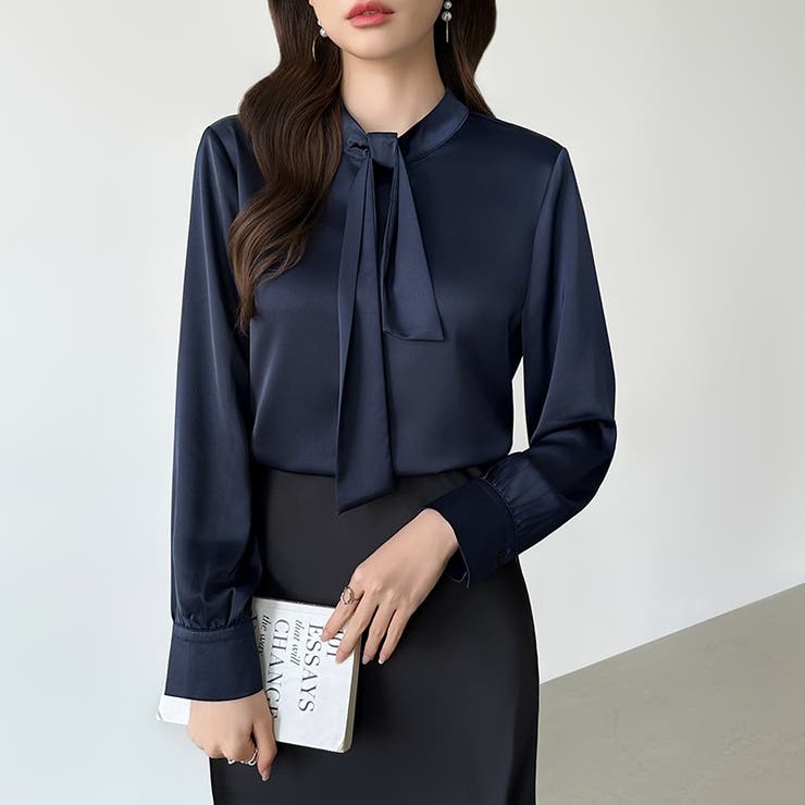 ボウタイブラウス きれいめブラウス オフィスカジュアル | COCOMOMO | 詳細画像46 