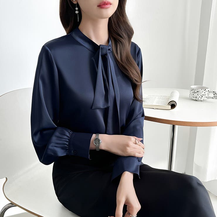 ボウタイブラウス きれいめブラウス オフィスカジュアル | COCOMOMO | 詳細画像49 