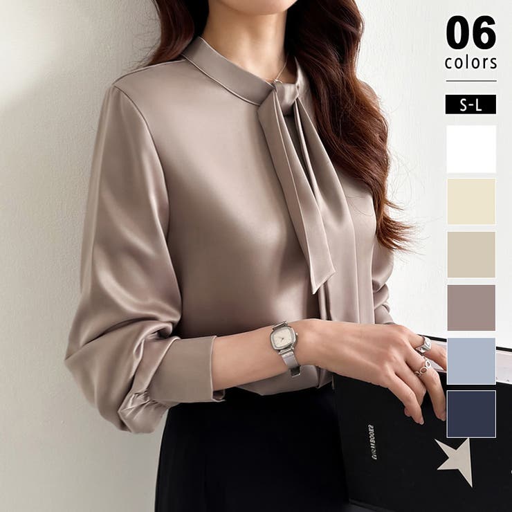 ダークブラウン | ボウタイブラウス きれいめブラウス オフィスカジュアル | COCOMOMO