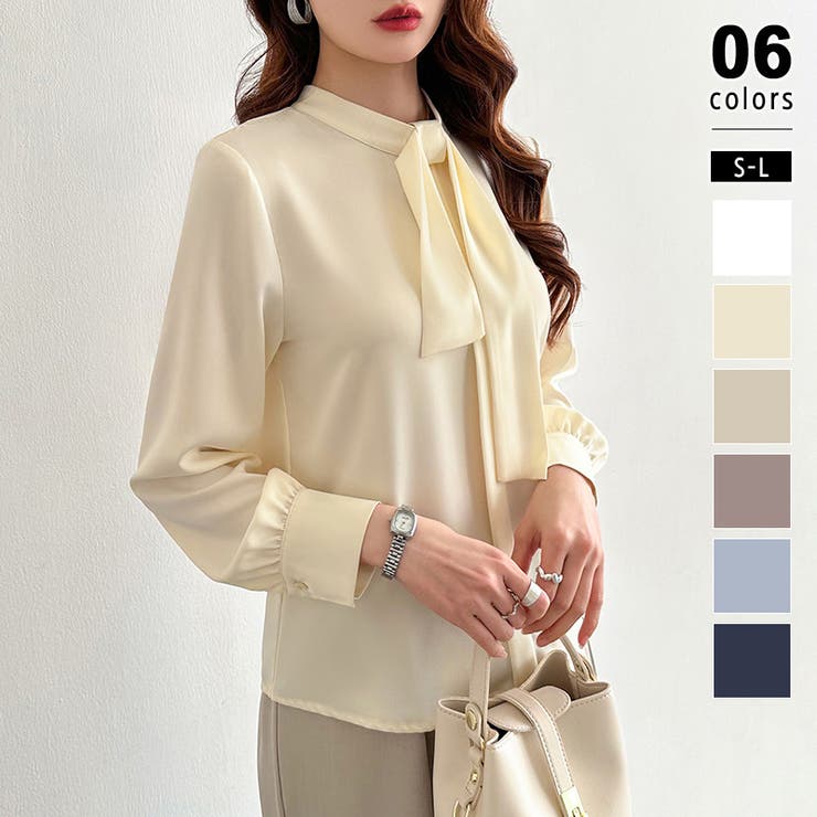 アイボリー | ボウタイブラウス きれいめブラウス オフィスカジュアル | COCOMOMO