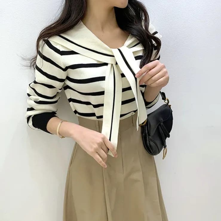 セーラーカラー ボーダーニット 韓国ファッション | COCOMOMO | 詳細画像2 