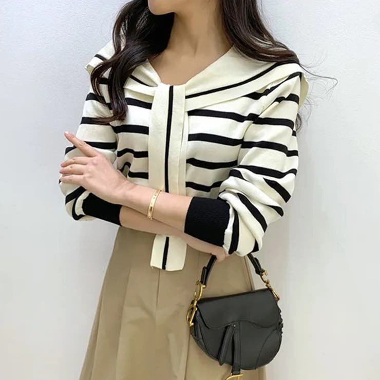 セーラーカラー ボーダーニット 韓国ファッション | COCOMOMO | 詳細画像3 