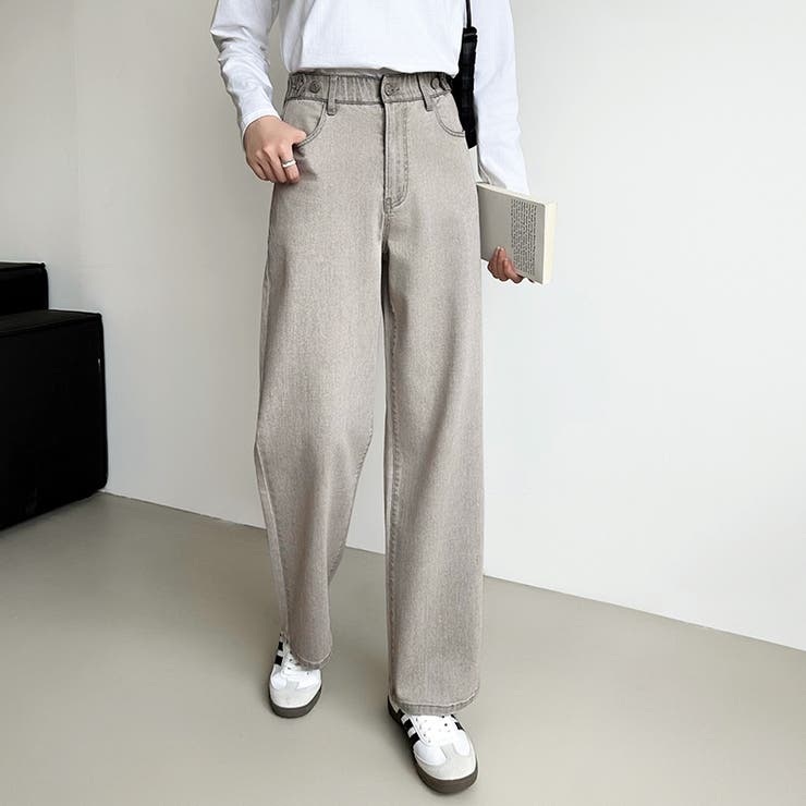 melos様グレー翌日発送 新色登場！楽革命デニム 疲れないストレッチデニム ウエスト調整ボタン