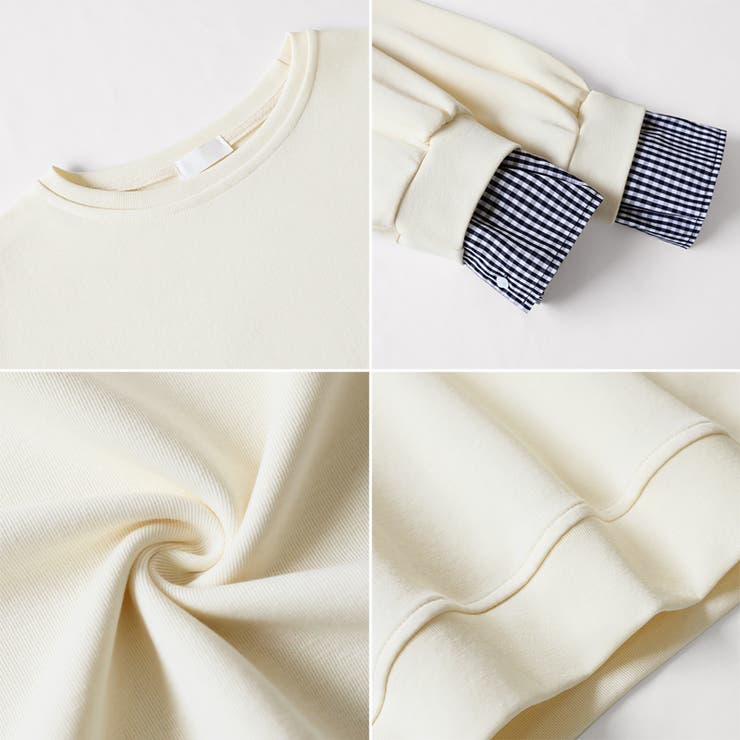 ギンガムチェックスカーフ付き 重ね着風トレーナー 長袖カットソー | COCOMOMO | 詳細画像22 