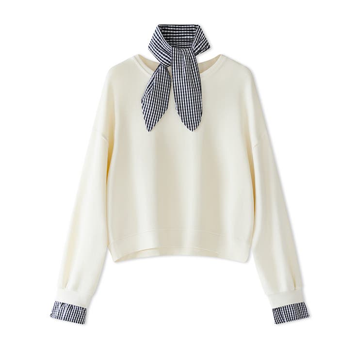 ギンガムチェックスカーフ付き 重ね着風トレーナー 長袖カットソー | COCOMOMO | 詳細画像26 