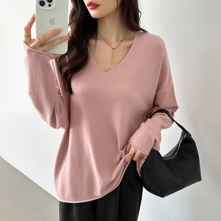 もっちり柔らかルーズニット Vネックニット オフィスカジュアル | COCOMOMO | 詳細画像9 