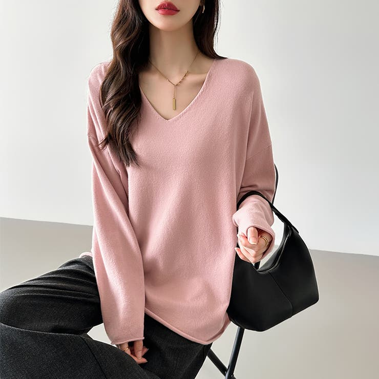 もっちり柔らかルーズニット Vネックニット オフィスカジュアル | COCOMOMO | 詳細画像11 