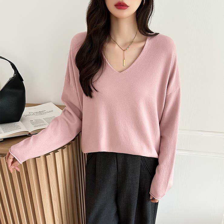 もっちり柔らかルーズニット Vネックニット オフィスカジュアル | COCOMOMO | 詳細画像12 