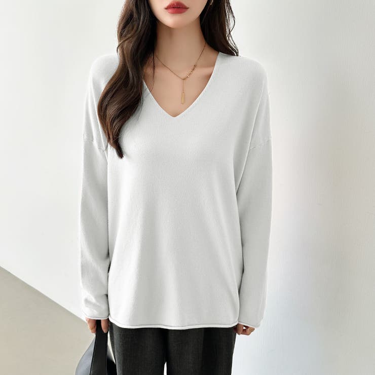 もっちり柔らかルーズニット Vネックニット オフィスカジュアル | COCOMOMO | 詳細画像15 