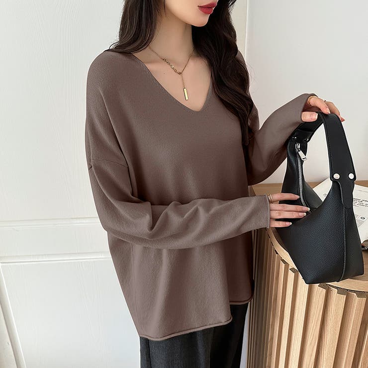 もっちり柔らかルーズニット Vネックニット オフィスカジュアル | COCOMOMO | 詳細画像17 