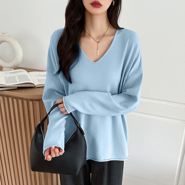 もっちり柔らかルーズニット Vネックニット オフィスカジュアル | COCOMOMO | 詳細画像19 