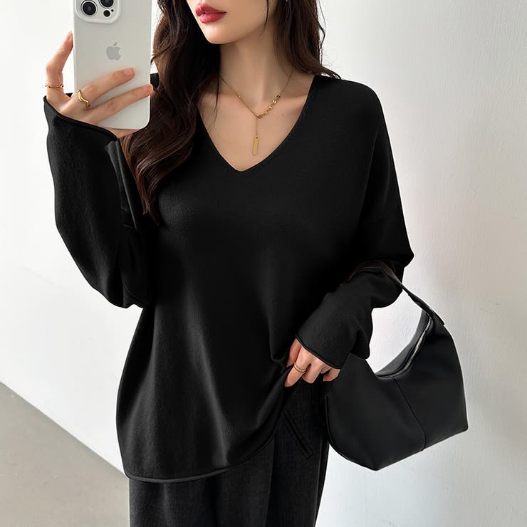 もっちり柔らかルーズニット Vネックニット オフィスカジュアル | COCOMOMO | 詳細画像20 