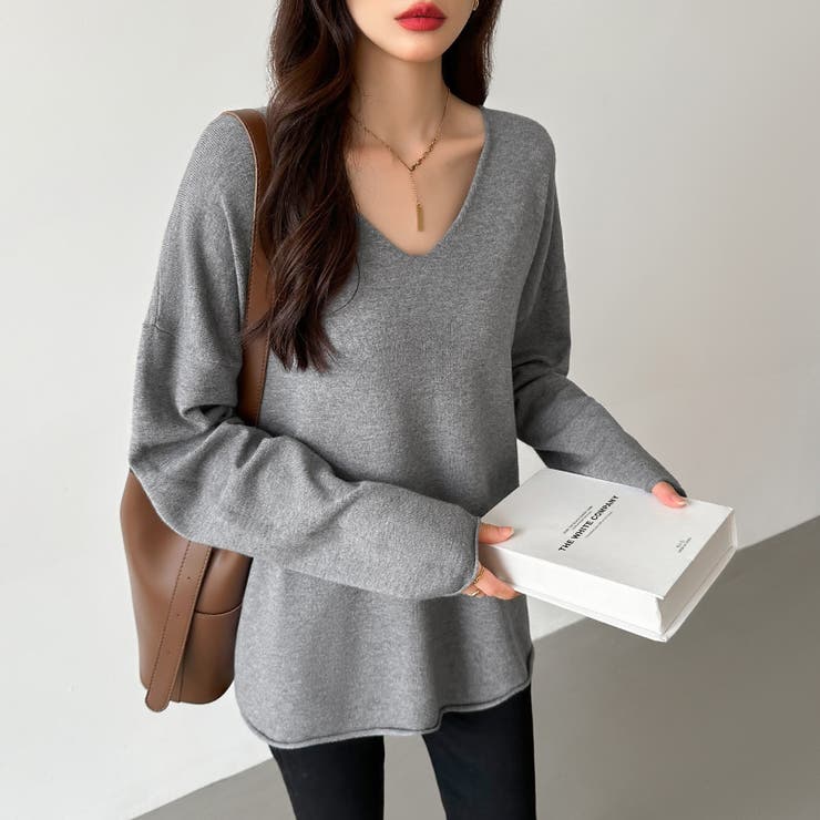 もっちり柔らかルーズニット Vネックニット オフィスカジュアル | COCOMOMO | 詳細画像2 