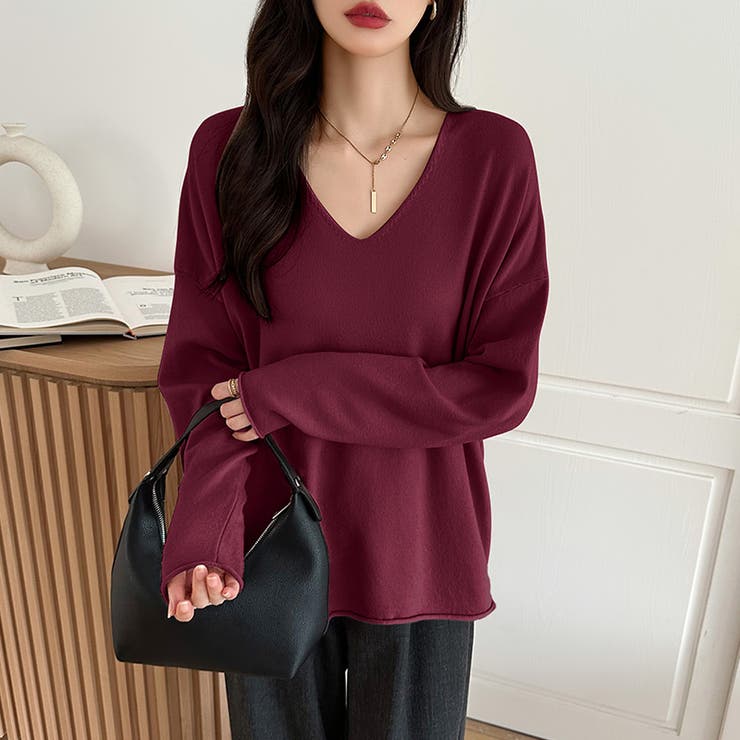 もっちり柔らかルーズニット Vネックニット オフィスカジュアル | COCOMOMO | 詳細画像23 