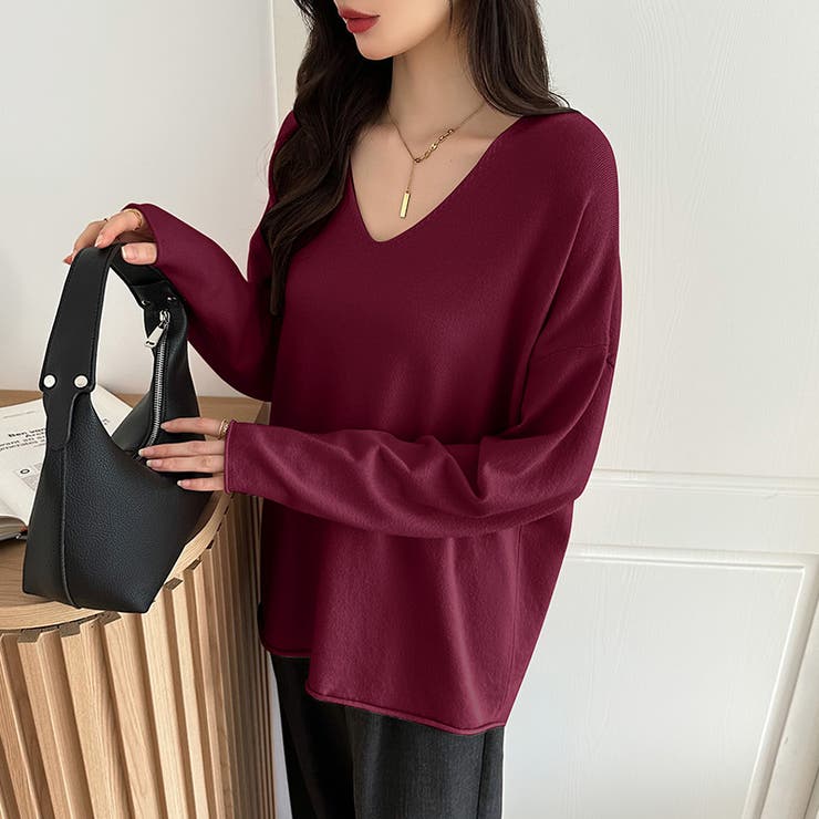 もっちり柔らかルーズニット Vネックニット オフィスカジュアル | COCOMOMO | 詳細画像24 