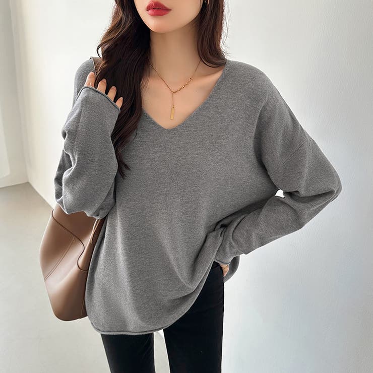 もっちり柔らかルーズニット Vネックニット オフィスカジュアル | COCOMOMO | 詳細画像3 