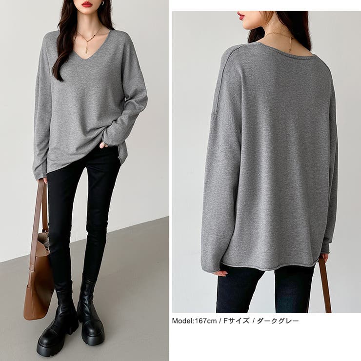 もっちり柔らかルーズニット Vネックニット オフィスカジュアル | COCOMOMO | 詳細画像4 