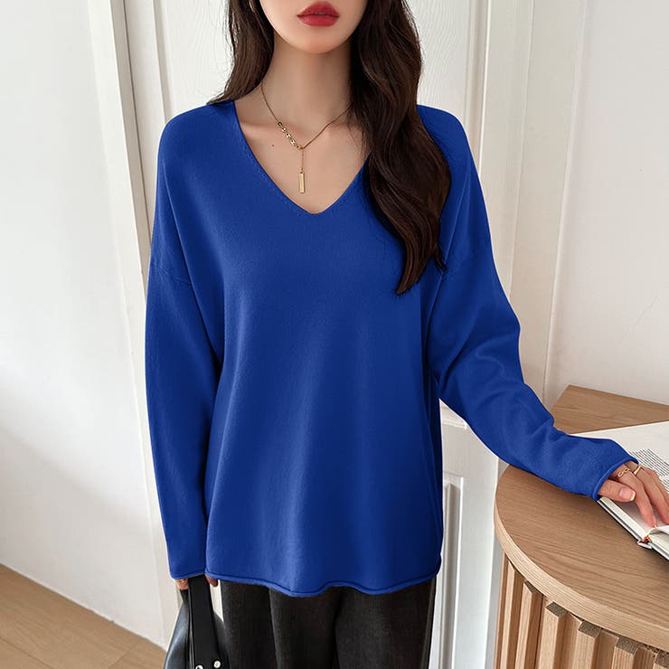 もっちり柔らかルーズニット Vネックニット オフィスカジュアル | COCOMOMO | 詳細画像21 