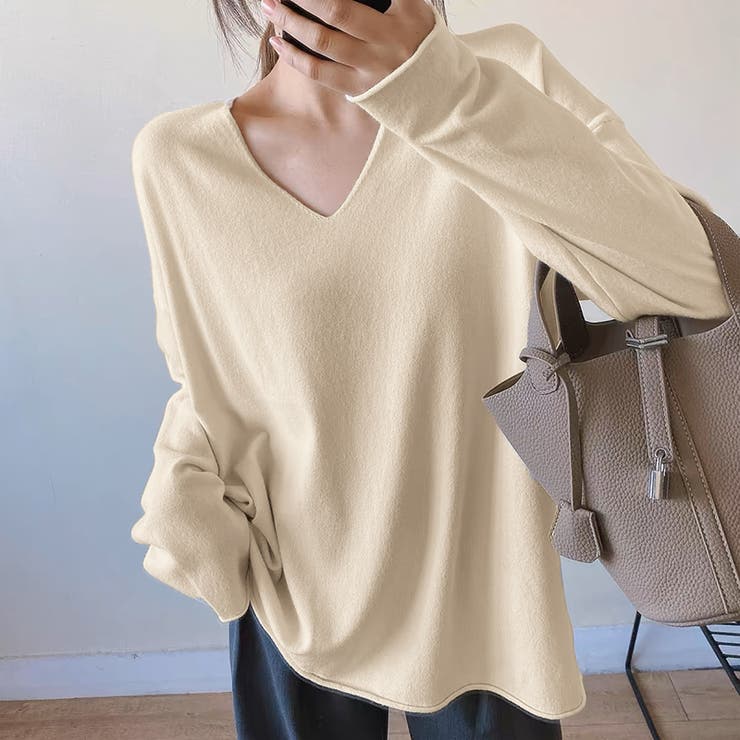 もっちり柔らかルーズニット Vネックニット オフィスカジュアル | COCOMOMO | 詳細画像13 