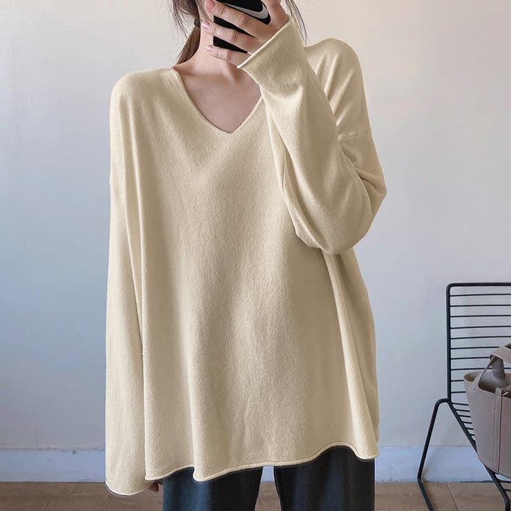 もっちり柔らかルーズニット Vネックニット オフィスカジュアル | COCOMOMO | 詳細画像14 