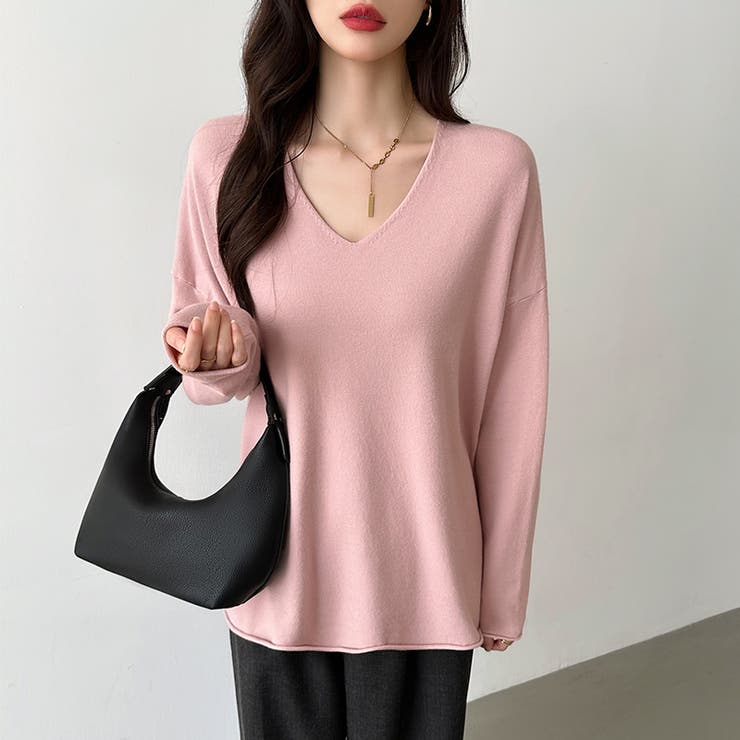 もっちり柔らかルーズニット Vネックニット オフィスカジュアル | COCOMOMO | 詳細画像7 