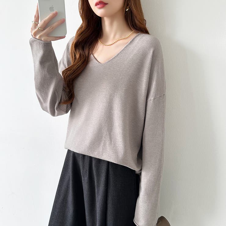 もっちり柔らかルーズニット Vネックニット オフィスカジュアル | COCOMOMO | 詳細画像29 