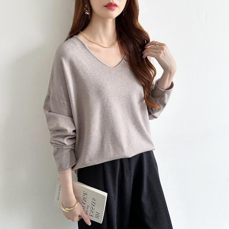 もっちり柔らかルーズニット Vネックニット オフィスカジュアル | COCOMOMO | 詳細画像30 