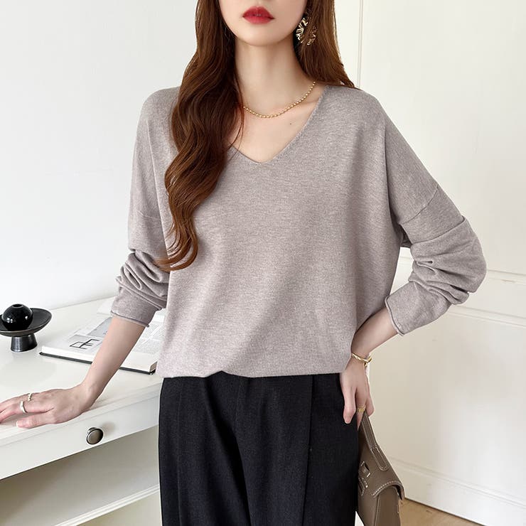 もっちり柔らかルーズニット Vネックニット オフィスカジュアル | COCOMOMO | 詳細画像32 