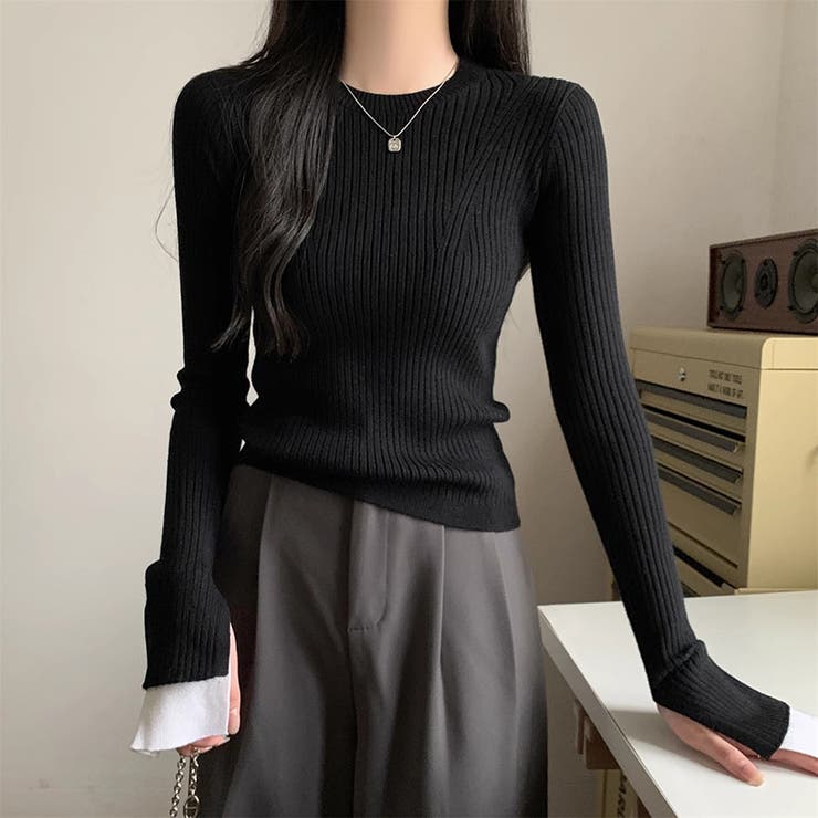 レイヤード風フレア袖ニット リブニット スリットスリーブ | COCOMOMO | 詳細画像11 