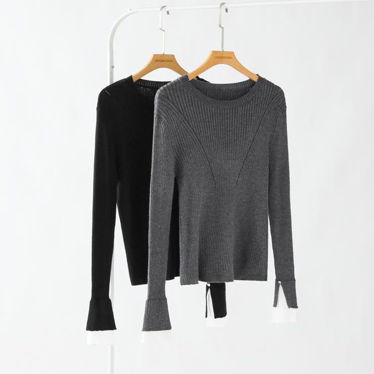 レイヤード風フレア袖ニット リブニット スリットスリーブ | COCOMOMO | 詳細画像26 