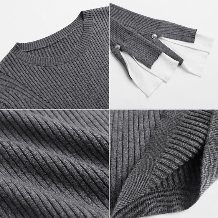 レイヤード風フレア袖ニット リブニット スリットスリーブ | COCOMOMO | 詳細画像27 