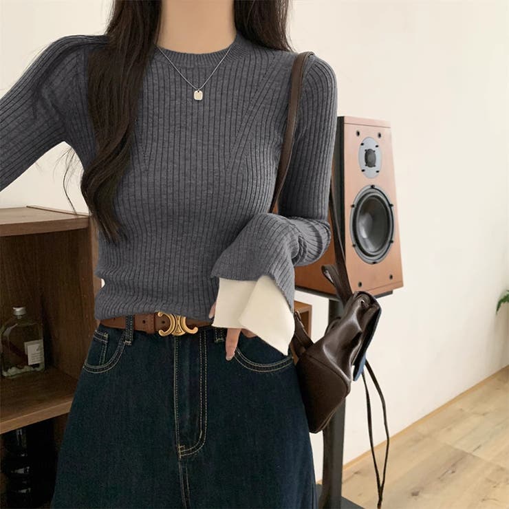 レイヤード風フレア袖ニット リブニット スリットスリーブ | COCOMOMO | 詳細画像2 