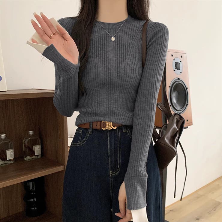 レイヤード風フレア袖ニット リブニット スリットスリーブ | COCOMOMO | 詳細画像3 