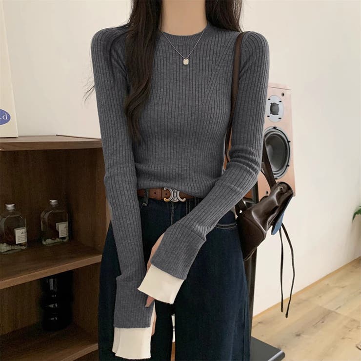 レイヤード風フレア袖ニット リブニット スリットスリーブ | COCOMOMO | 詳細画像4 