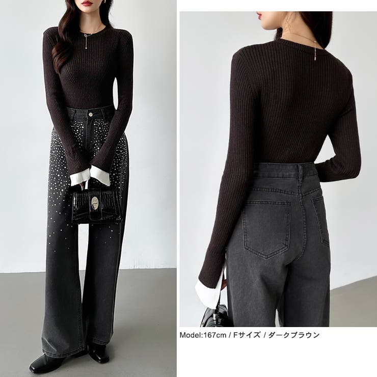 レイヤード風フレア袖ニット リブニット スリットスリーブ | COCOMOMO | 詳細画像17 