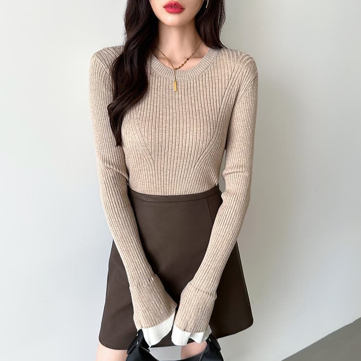 レイヤード風フレア袖ニット リブニット スリットスリーブ | COCOMOMO | 詳細画像20 