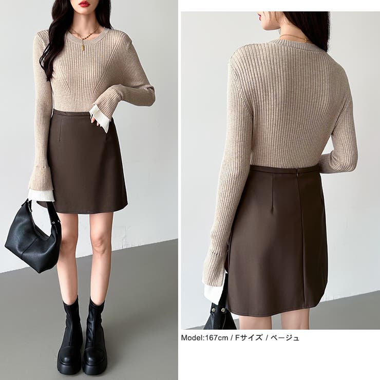 レイヤード風フレア袖ニット リブニット スリットスリーブ | COCOMOMO | 詳細画像23 