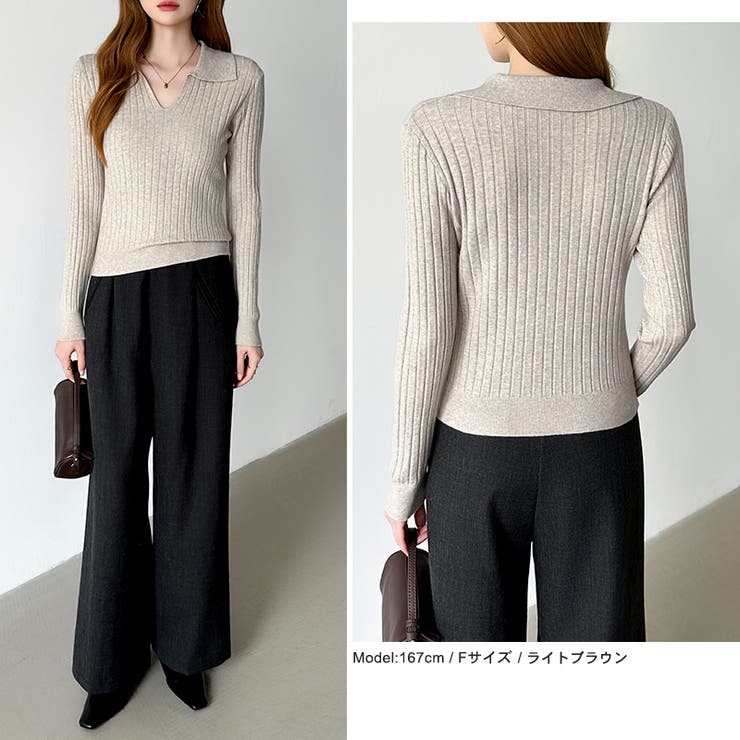 スキッパーニットトップス リブニット 韓国ファッション | COCOMOMO | 詳細画像16 